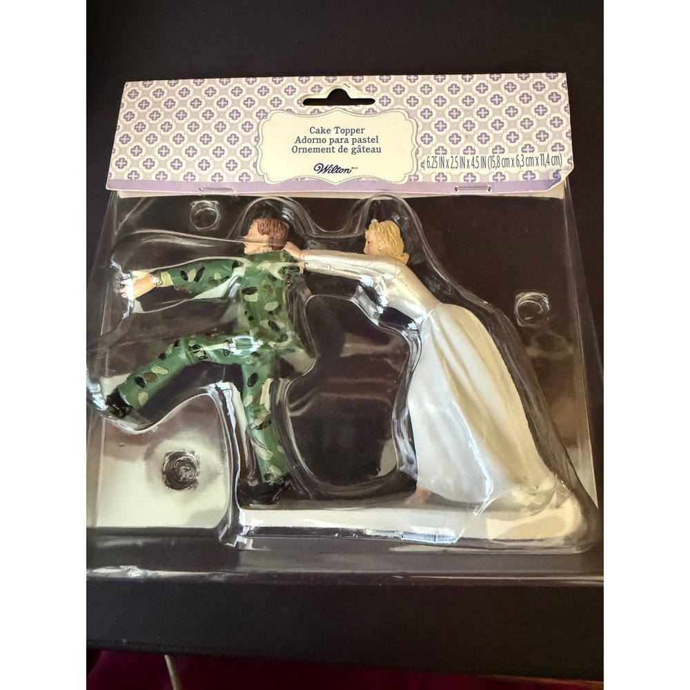 Wilton Funny Wedding Cake Topper Bride Pulling Groom in Camouflage Suit 101-1407
